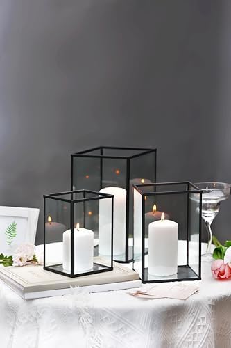 PHOSPHOR Hurricane Glass Candle Holder Set of 3 Pieces Black Hurricane Candleholders for Wedding Party Holiday Birthday Home Decor Lanter - Image 7