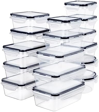 FOOYOO 32 Piece Food Storage Container with Lids (16 Containers + 16 Lids) - Plastic Food Containers with Lid, Airtight Leak Proof Snap Lock, BPA Free Storage Containers - Image 2