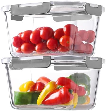 4 Pieces 63oz Large Glass Food Storage Containers with Lids for Meal Prep by HOMBERKING