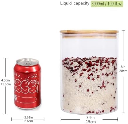 Set of 2 Large Glass Food Storage jar, 100 FL OZ (3000ml) Glass Flour Canister with Airtight Bamboo Lids for Kitchen Corner, BPA-Free Flour Container for Sugar, Ground Coffee, Rice and Dry Food - Image 2