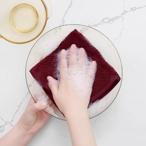 Homaxy 100% Cotton Waffle Weave Kitchen Dish Cloths 18-Pack, Burgundy - Image 4