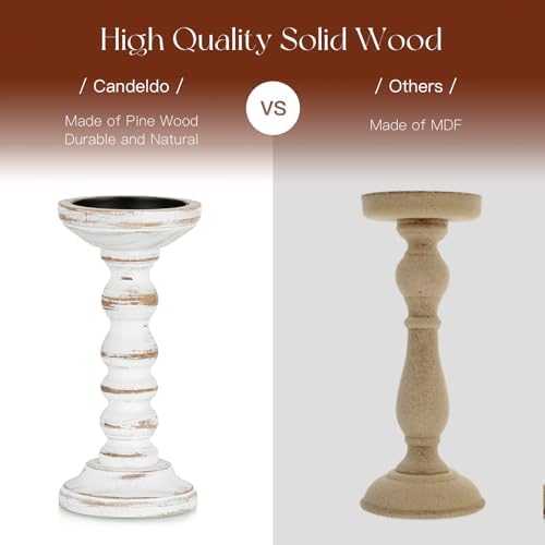 Candeldo Wood Candle Holders for Pillar, White Farmhouse Fireplace Decor - Image 4