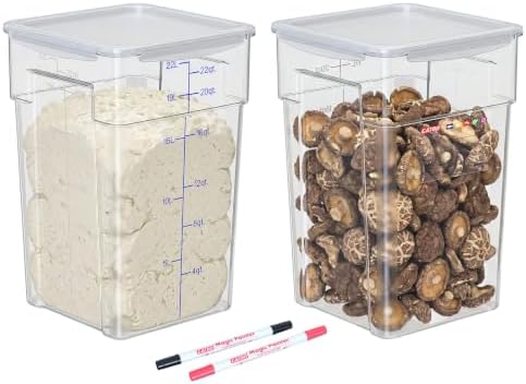 2 Pack 22 QT Commercial Airtight Food Storage Containers, Clear Food Storage Container, Stackable Bulk Ingredient Containers for Flour, Sugar, Rice, Grains, Pet Food and Food Service Storage by GATBO