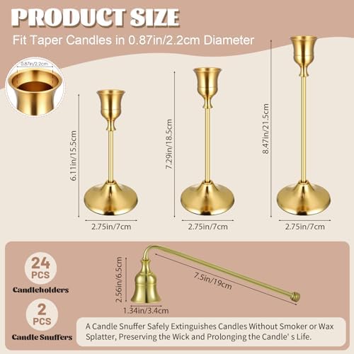 24PCS Brass Gold Taper Candle Holders Set, Metal Candlestick Holders - Image 5