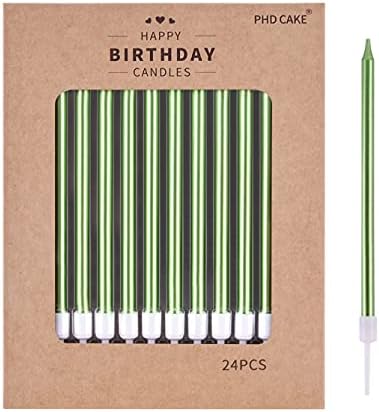 PHD CAKE Green Long Thin Metallic Birthday Candles, Cake Candles, Birthday Parties, Wedding Decorations, Party Candles by PHDCAKE