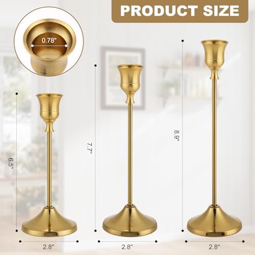 Candlestick Holders, 6PCS Metal Taper Candle Holder, Brass Gold Candle Holders for Candlesticks, Candle Holder for Wedding Fireplace Mantel Housewarming Gift - Image 2