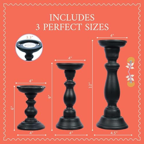 Mela Artisans Tuli Mango Wood Candle Holders - Matte Black, Set of 3 - Image 2