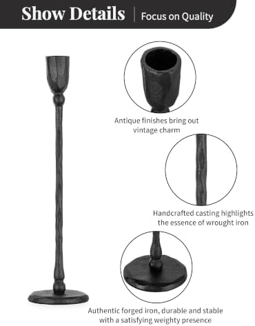 NUPTIO Cast Iron Candlestick Holders: Black Candle Stick Holder Set of 3 - Image 6