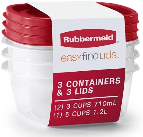 Rubbermaid EasyFindLids Food Storage and Organization Containers, 3-Pack, Racer Red, BPA-Free, Microwave & Dishwasher Safe by Rubbermaid