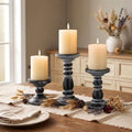 Wood Pillar Candle Holder: Rustic Distressed Black Candle Stand by CreatedforWeddingsandHome
