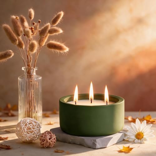 Viyffo 20oz Large Odor Eliminating Candle - Eucalyptus Mint, 3 Wick Fall Scented Soy Candle, Non Toxic, Matte Green Ceramic Jar, Fresh Home Fragrance for Bathroom, Pet, Smoke & Kitchen Odors - Image 4