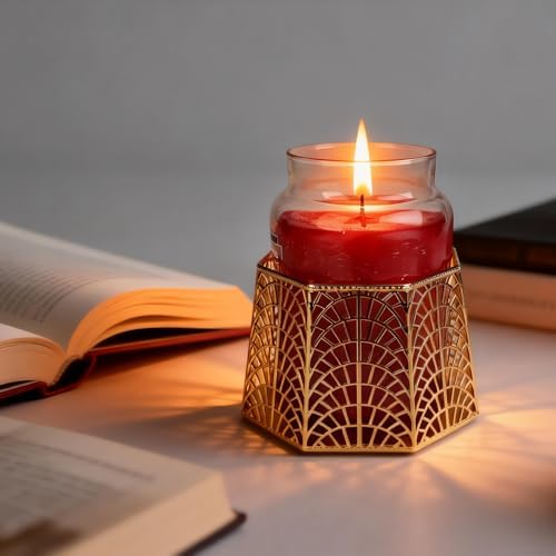 3 Wick Candle Holder, Golden Shell Design Candle Jar Holder for 4-Inch Diameter Jars (5.25" D x 3.5" H) (Golden) - Image 6