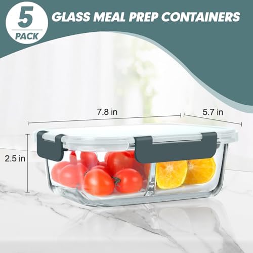KOMUEE 30 oz 5 Pack Glass Meal Prep Containers 2 Compartments - Image 6