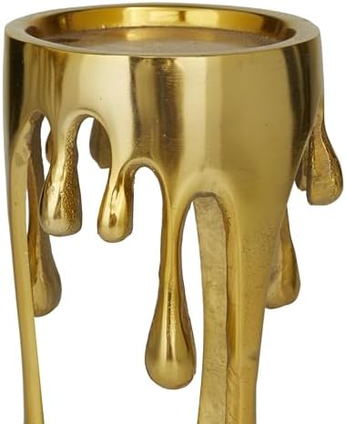 CosmoLiving by Cosmopolitan Aluminum Metal Abstract Decorative Candle Holder Melting Drip Candle Stand, Set of 3 Candlestick Holder 12", 10", 8"H, Gold - Image 4