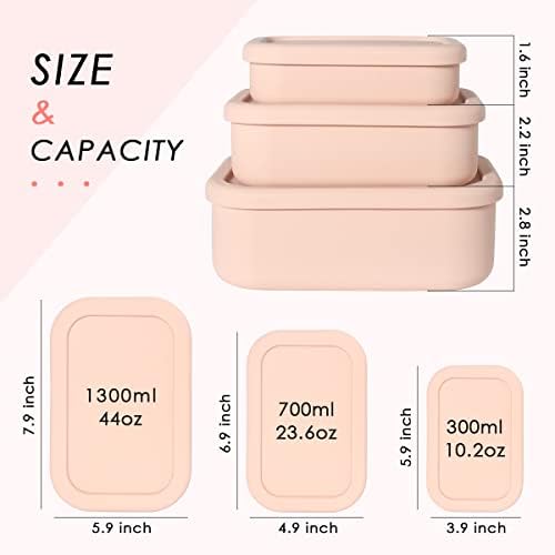 Silicone Food Storage Containers, Set of 3 Hard-Shell Bento Lunch Boxes - Image 3
