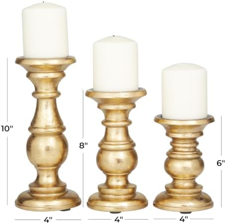 Deco 79 Mango Wood Decorative Candle Holder Turned Style Pillar Candle Stand, Set of 3 Candlestick Holder 10", 8", 6"H, Gold - Image 6