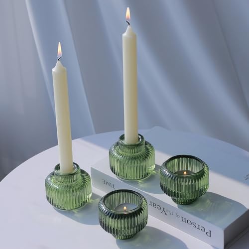 Woho Green Candlestick Holders Set of 4, Taper Candle Holders for Christmas - Image 3