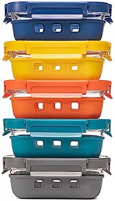 GENICOOK Glass Meal Prep Containers 5-Set With Glass Lids & Steam Vent, 35 Oz / 4.4 Cups Leakproof Airtight Food Storage Containers, Borosilicate Glass, Microwave And Dishwasher Safe, Bpa-Free by GENICOOK