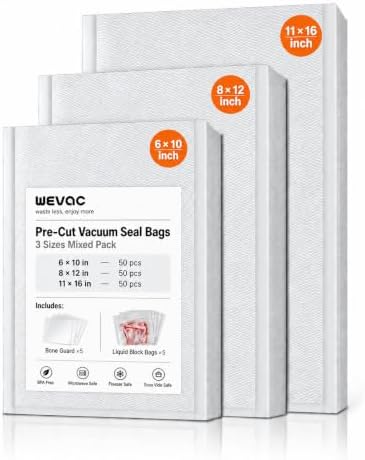Wevac Vacuum Sealer Bags 150 Gallon 11x16", Quart 8x12", 6x10" for Food by Wevac