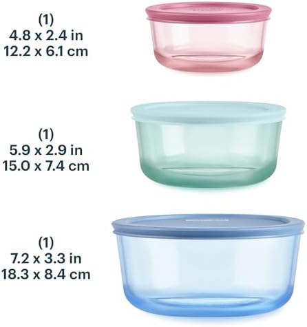 Pyrex Colors (3-Pack, Medium) Tinted Glass Round Food Storage Container Set - Image 2