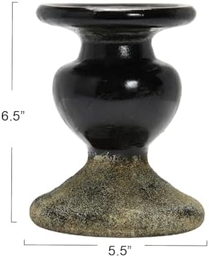 Creative Co-Op 2-Tone Sculptural Terracotta Pillar Candle Holder, Distressed Black - Image 2