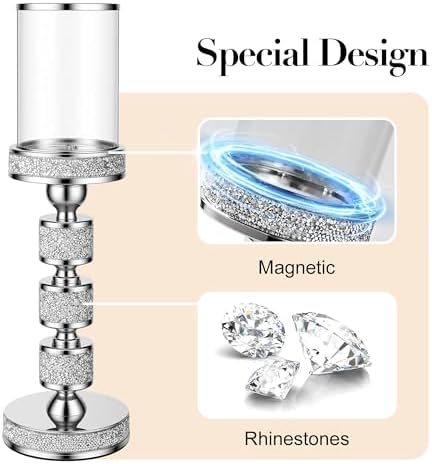 Hurricane Candle Holder, 15.9" Tall Metal Candle Stand, Glass Pillar Holder - Image 2