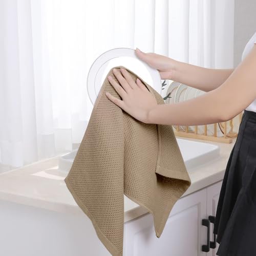 Homaxy 100% Cotton Waffle Weave Kitchen Dish Towels 8-Pack, Tan - Image 4