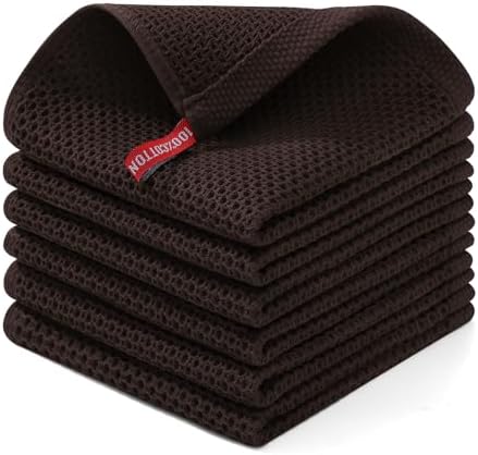 Homaxy 100% Cotton Waffle Weave Kitchen Dish Cloths 6-Pack, Dark Brown by Homaxy