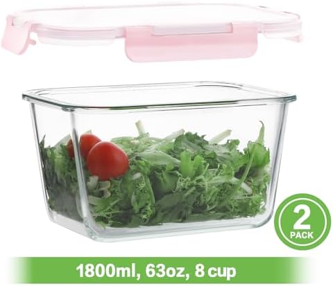 4 Pieces 63oz Large Glass Food Storage Containers with Lids for Meal Prep - Image 2