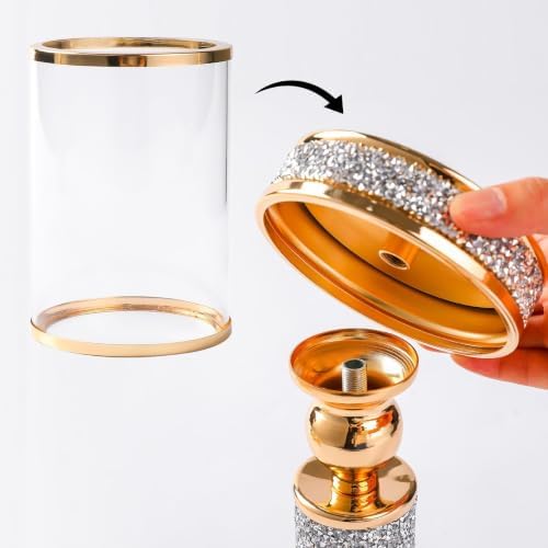 Hurricane Candle Holder, 13.5" Tall Metal Candle Stand, Glass Pillar Holder - Image 6
