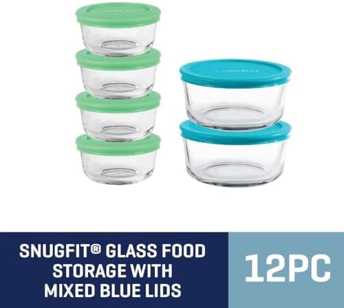Anchor Hocking 12 Piece Glass Storage Containers with Lids (6 Glass Food Storage Containers & 6 Mixed Blue SnugFit Lids) - Image 6