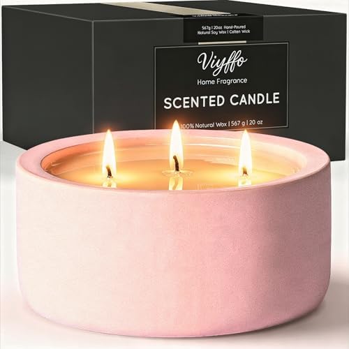 Viyffo 20oz Large Fall Scented Candle - Rose & Jasmine, 3 Wick Non Toxic Soy Candle, Ivory Pink Ceramic Jar, Luxury Home Fragrance, Elegant Room Décor & Premium Birthday Gift by Viyffo
