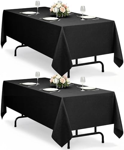 Decorelia Black Linen Texture Tablecloths for Rectangle 4 Ft Table-2 Pack, Washable Polyester Rustic Reusable Rectangular Table Cloth Cover for Wedding,Outdoor,Events,Party,Banquet, Dining, 60x84 Inch by Decorelia