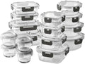 COOK WITH COLOR Premium 32-Pc. Borosilicate Glass Food Container Set with Dividers - 4 Rectangles, 8 Rounds, 4 Squares - Leakproof Lids - Meal Prep, Storage, Ombre Black by CookwithColor