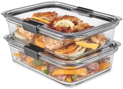 Rubbermaid Brilliance Glass Food Storage Containers, 8 Cup, Set of 2, BPA-Free, Leak-Proof, Clear by Rubbermaid