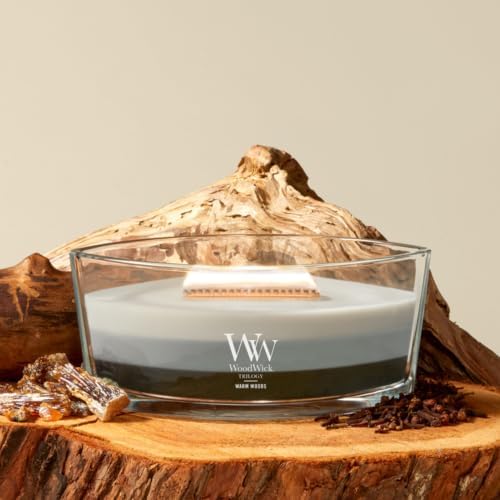 WoodWick Warm Woods Trilogy Tri-Scented Candle, Crackling Wick, 16oz - Image 4