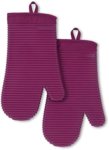 KITCHENAID Ribbed Soft Silicone Oven Mitt 2-Pack Set, 7.5"x13", Beet by Unknown