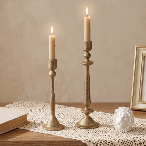 Vintage Gold Cast Iron Taper Candle Holders Set of 2 - Image 2