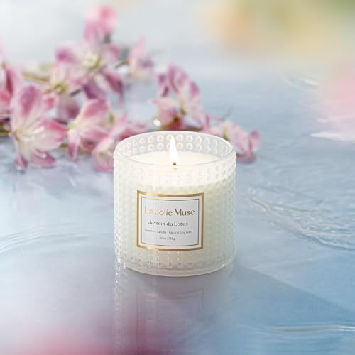 LA JOLIE MUSE Jasmine Lotus Scented Candles for Home, Natural Soy, 55 Hrs - Image 3