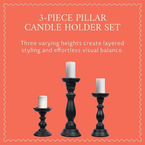 Mela Artisans Tuli Mango Wood Candle Holders - Matte Black, Set of 3 - Image 3