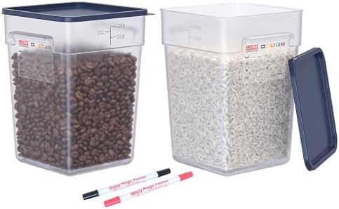 2 Pack 22 QT Commercial Food Storage Containers with Lids, BPA-Free Translucent Large Square Containers with Handles for Flour, Rice, Pet Food and Commercial Bulk Storage by GATBO