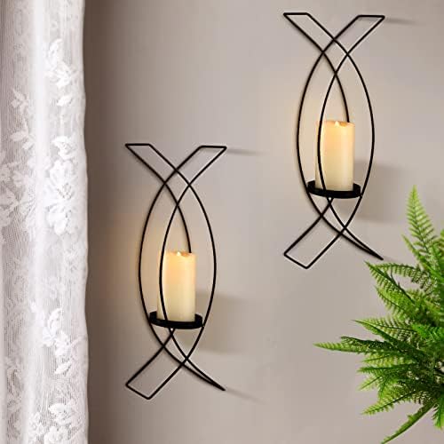 Vesici Candle Sconces Set of Two Metal Wall Candle Holder,Black by Vesici