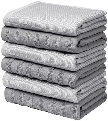 Bumble Premium Dish Cloths 13"x13" (6 Pack) | 100% Natural Ring Spun Cotton | 400 GSM | Highly Absorbent & Soft |Yarn Dyed & Solid Dyed Terry Dish Cloth Set - Grey - Image 6