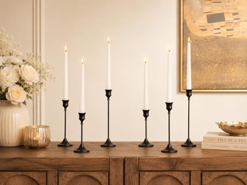NLBTW Set of 6 Black Candle Holders for Taper, Vintage Candlestick Holder Decorative Metal Candle Sticks Home Decor Centerpieces for Table Mantel Festive Decorations by NLBTW