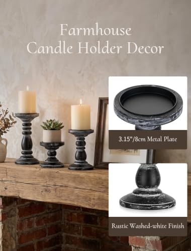 Wood Pillar Candle Holder: Rustic Distressed Black Candle Stand - Image 4