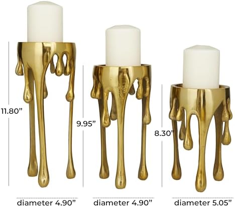 CosmoLiving by Cosmopolitan Aluminum Metal Abstract Decorative Candle Holder Melting Drip Candle Stand, Set of 3 Candlestick Holder 12", 10", 8"H, Gold - Image 6