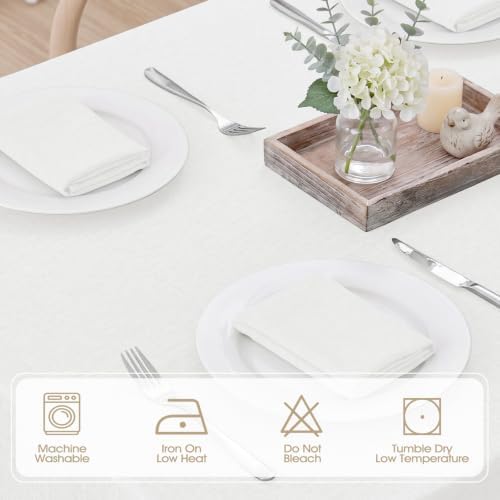 Veblandy Rectangle 4 Feet Tablecloth 52x70 inch Linen Textured Table Cloth Stain and Wrinkle Resistant Washable Polyester, Decorative Table Cover Waterproof for Dining, Buffet and Camping, White - Image 5