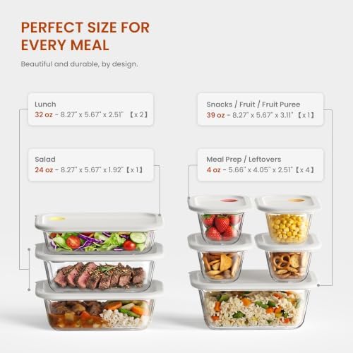 GENICOOK 8 set Glass Food Storage Containers with Click-Together Lids, 143 oz Stackable Meal Prep Set, Modular Glass Storage for Snacks, Sandwiches, Overnight Oats, Leftovers & Fridge Organization - Image 5