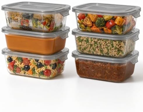 Glass Food Storage Containers with Lids — 12 Piece — 6 Containers + 6 Lids, 21.98 oz Each Glass, BPA-Free Leakproof Stackable Lids, Microwave, Oven & Dishwasher Safe — Ideal for Meal - Smoke Lid - Image 7