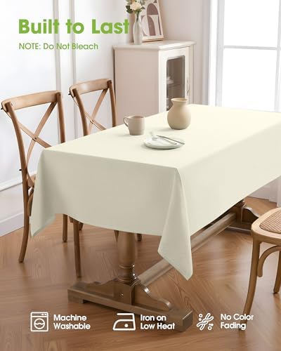 Pureegg Rectangle Linen Tablecloth Waterproof & Stain Resistant, Wrinkle-Free Table Cloth Adds Elegance and Protection, Ideal for Dining, Party, Wedding and Outdoor, 60 x 84 Inch, Cream, Ivory - Image 4